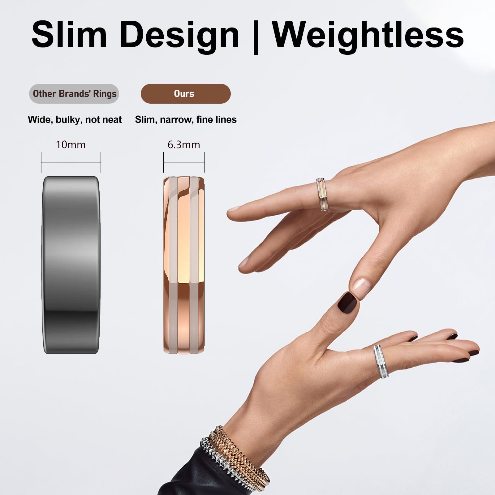 findtime Smart Ring - Anillo de fitness para mujer, ultra delgado, monitor de frecuencia cardíaca, monitor de sueño, contador de pasos, rastreador de fitness para deportes, distancia, calorías
