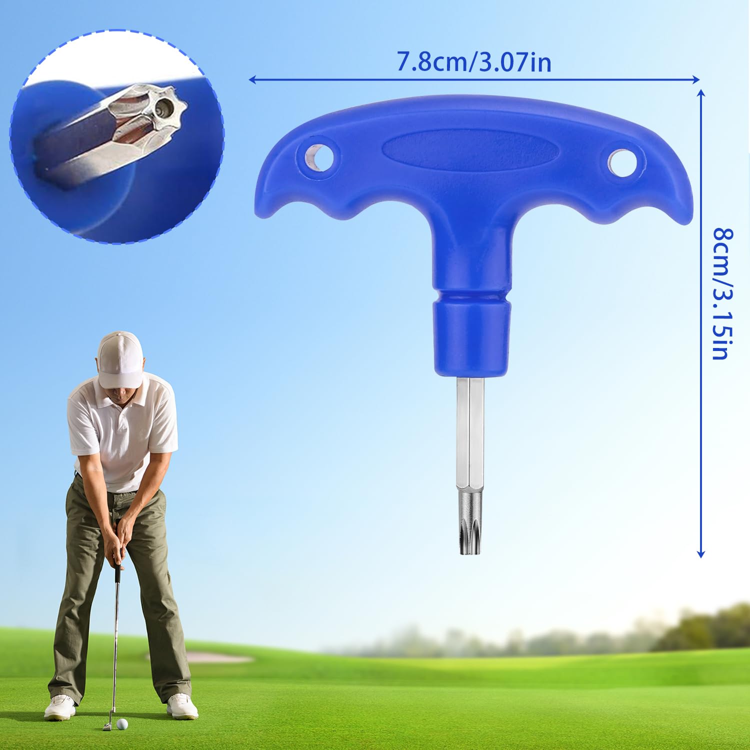Llave de Golf, Herramienta de Golf Ajustable, Llave de Golf con Mango de plástico, Herramienta de Golf de Acero Inoxidable, Llave de Golf para Palos de Golf, Eje del Driver