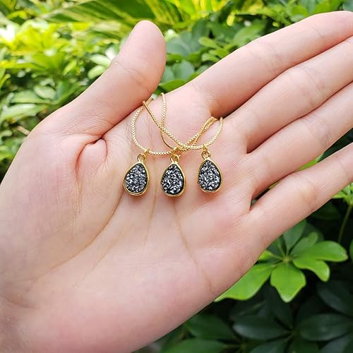 Miniatura 4 de Adabele Collar con colgante de pera de cristal drusa natural de 18.0in galvanizado, cristal curativo de cuarzo, piedras preciosas de chakra, joyería