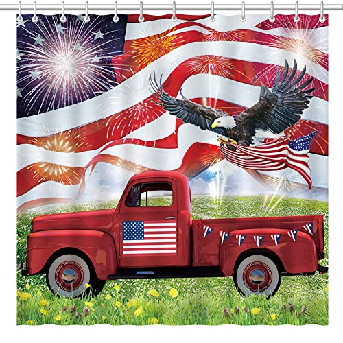 Hilioens 4Th Of July Independence Day Shower Curtain America July 4 Blue Red Stars Patriotic Shower Curtain Sets For Bathroom Memorial Day Bathroom Shower Curtains Set Decor With 12 Hooks 72"X72" #TOP6
