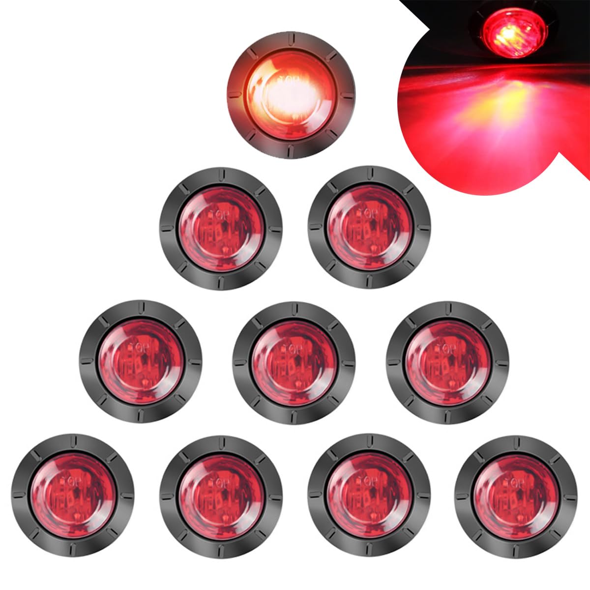 30 Feux Latéraux LED Ronds 1,9 Cm - Universels 12V/24V - Jaune, Rouge, Blanc - Pour Camion, Caravane, Fourgon, Bateau