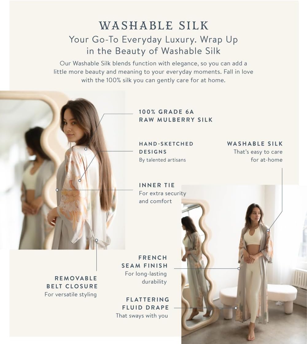 KIM+ONO Luxury 100% Mulberry Washable Silk Kimono Robe for Women | Long Floral Robe | Original Design - Image 2