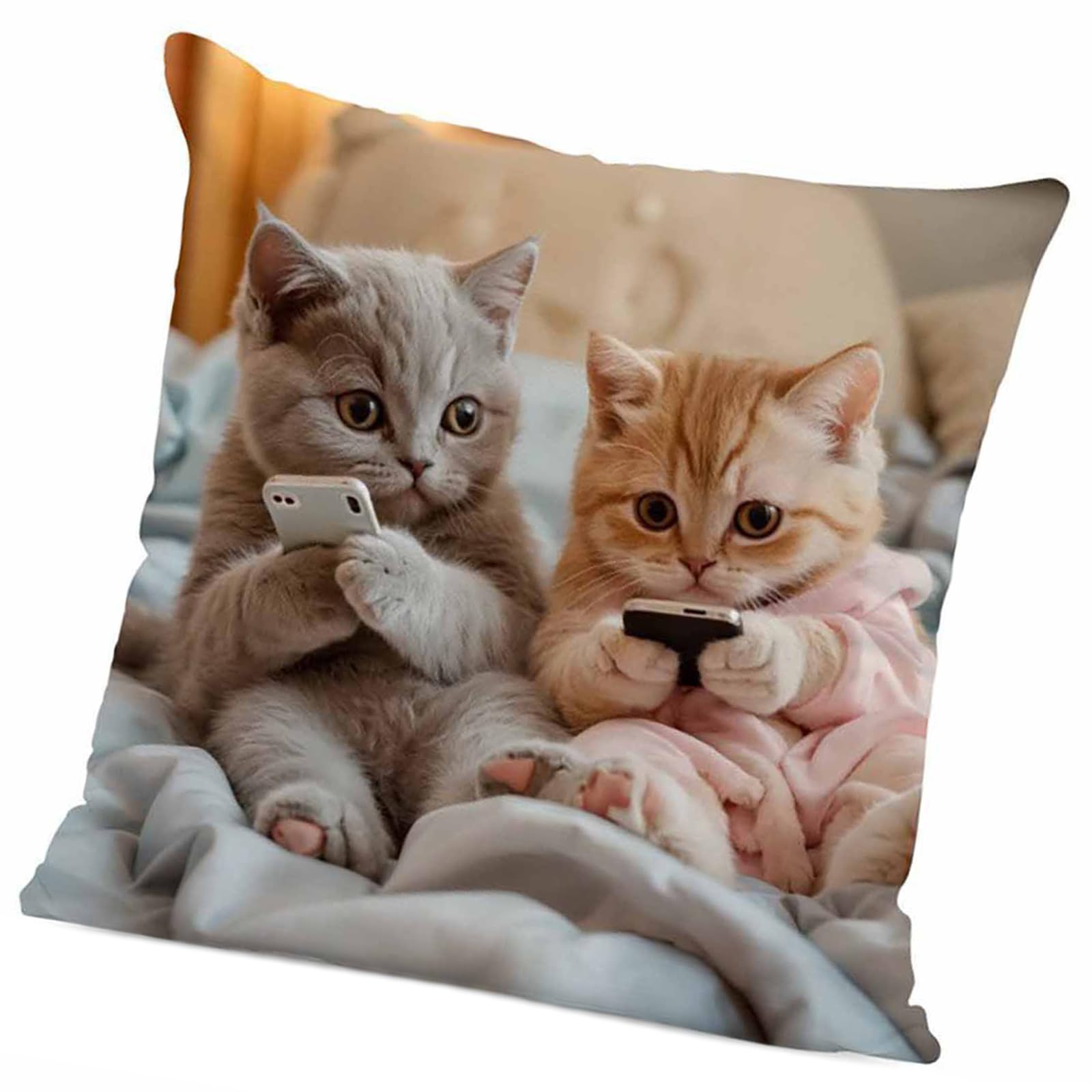 JTQYFI Realistic Effect Cats Pattern Soft Fabric Cushion Cover 18x18 for Bedroom Cats Pillow Cover