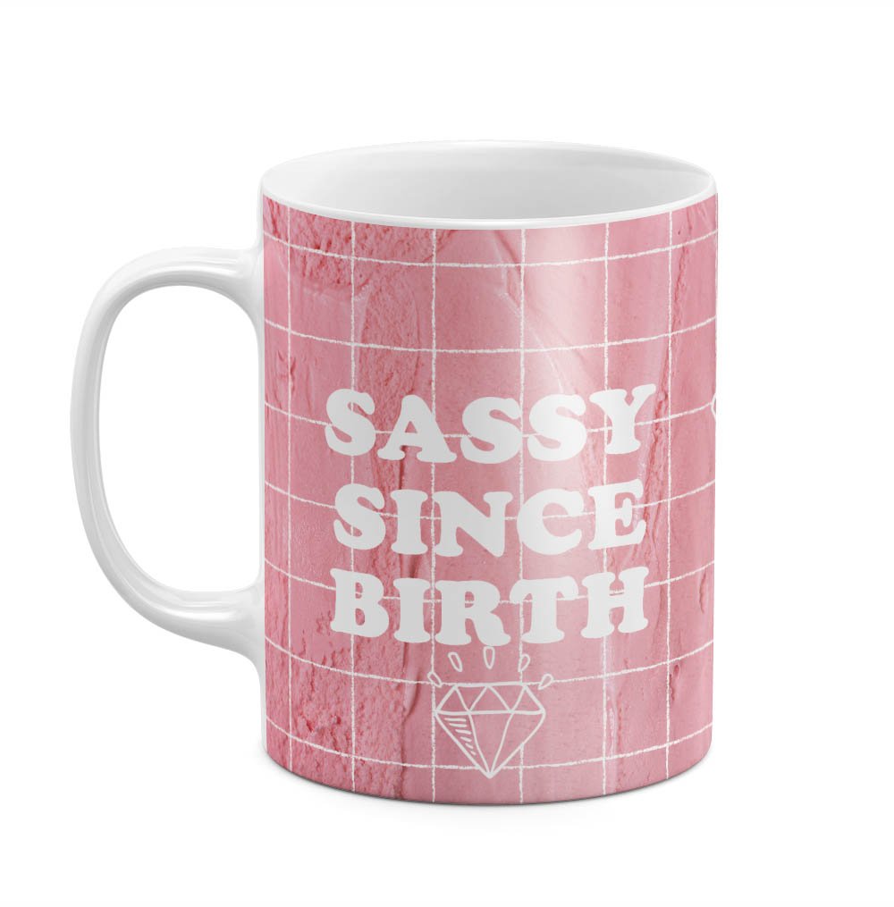 Sassy Since Birth Aesthetic Diamond Pink Ice Cream Couple Gift Best Birthday or Anniversary Gifts Unique Present Idea Funny Christmas Gift Idea 11 Ounce Ceramic Tea Coffee Mug