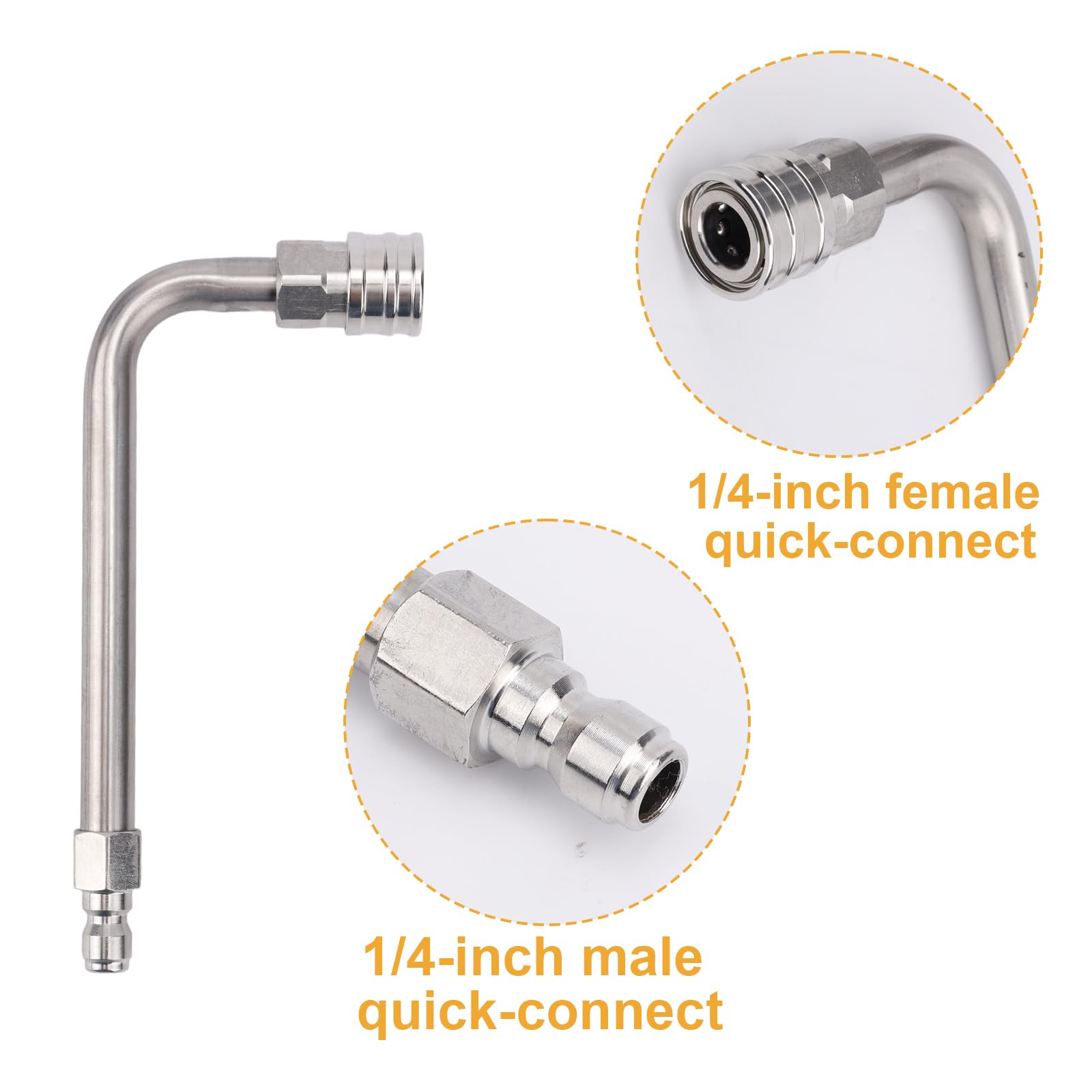 3pz Prolunghe per Idropulitrice, Attacco Pulizia delle Grondaie con Asta Curva da 30° 90° e 120° con Attacco Rapido 1/4" e Prolunga 4000 PSI per Idropulitrice (Argento)