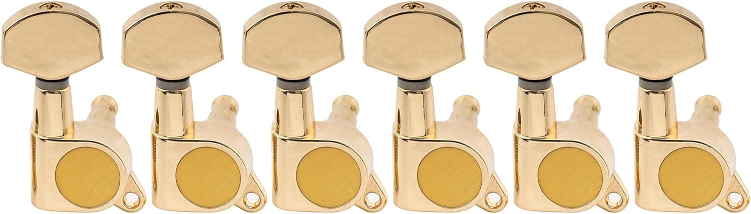 Musiclily Pro R15J 6 in Line Guitar Sealed Tuners Tuning Keys Pegs Machine Heads Set for Fender Strat Tele Style Guitar, Gold