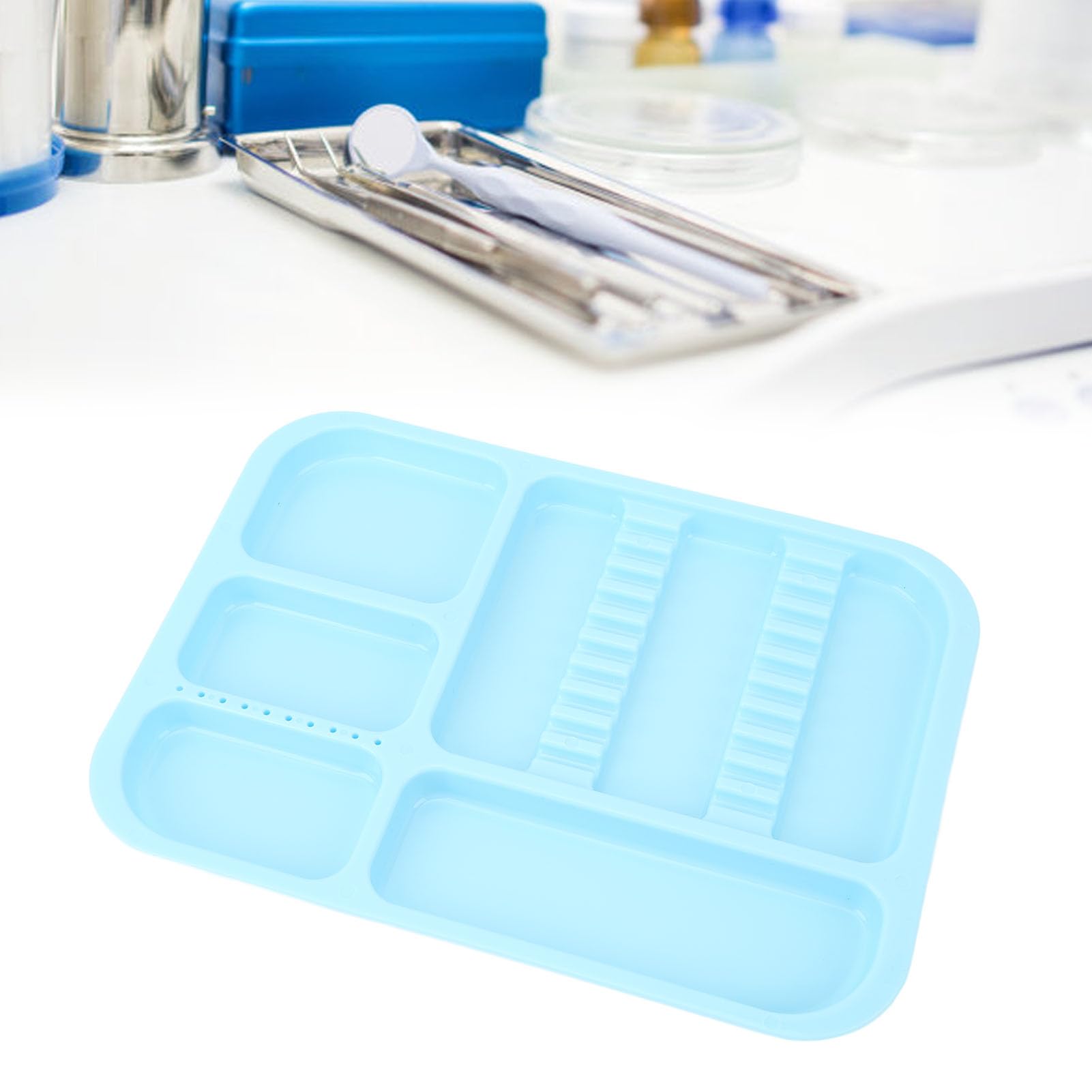 Yinhing Tablett für Orale Instrumente, Geteilter, Separater Instrumentenhalter, Tablett für Orale Instrumente aus Kunststoff in Elegantem Blau für die Organisation und Aufbewahrung von Instrumenten