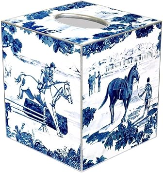 Marye-Kelley Equestrian Toile Blue Tissue Box Cover - Thumbnail 2