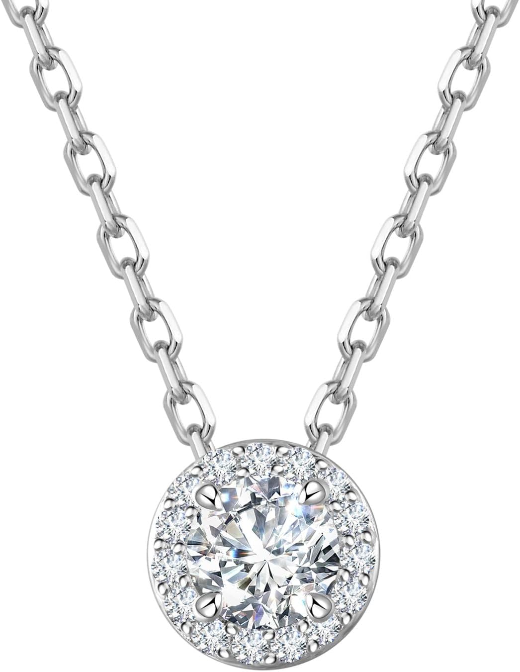 AGVANA Halo of Devotion 0.38-1.19 Ct. Tw. Lab-Grown Diamond Halo Pendant Necklace in Sterling Silver (D-E Color, VS Clarity) Fine Jewelry Promise Anniversary Birthday Gifts for Women, 16-18" Chain