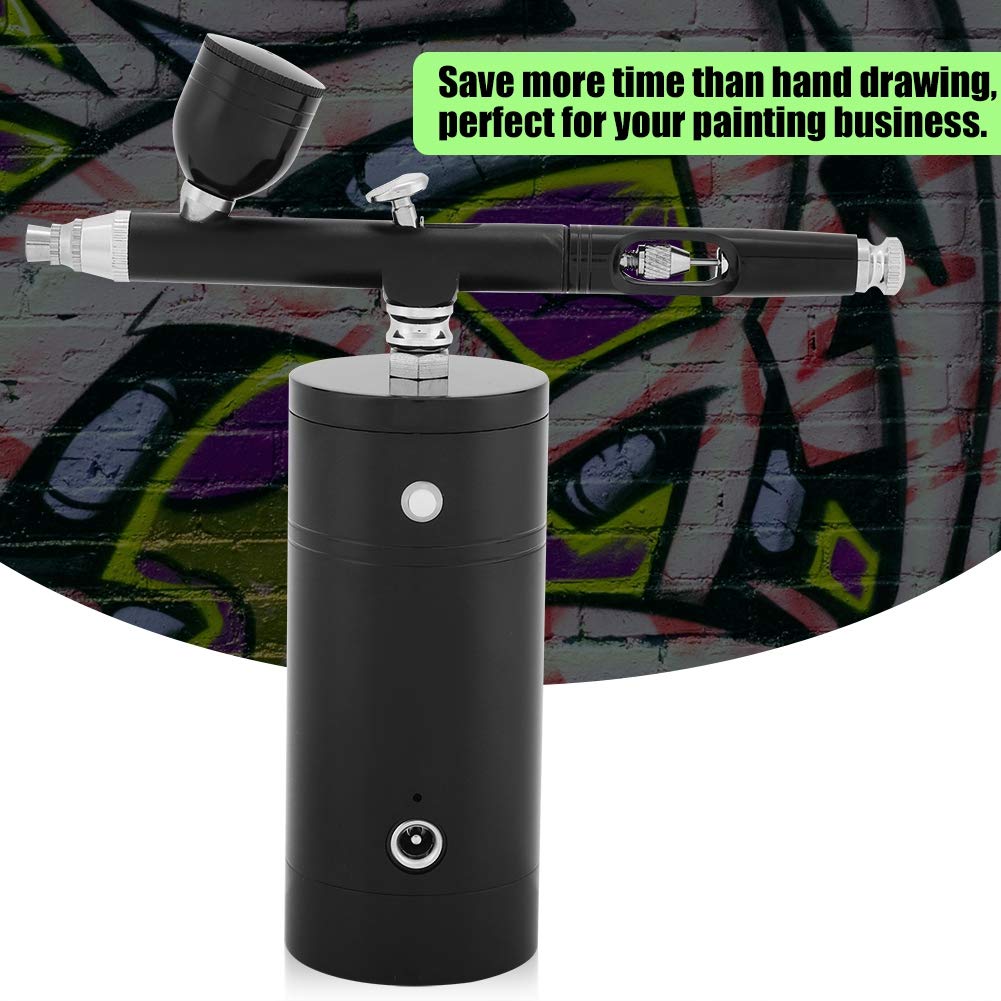 0.3mm negro mini compresor aire cepillo pistola pistola pistola aerógrafo conjunto 7CC capacidad set multipropósito doble acción disparador aerógrafo conjunto para tatuaje torta decoración uñas