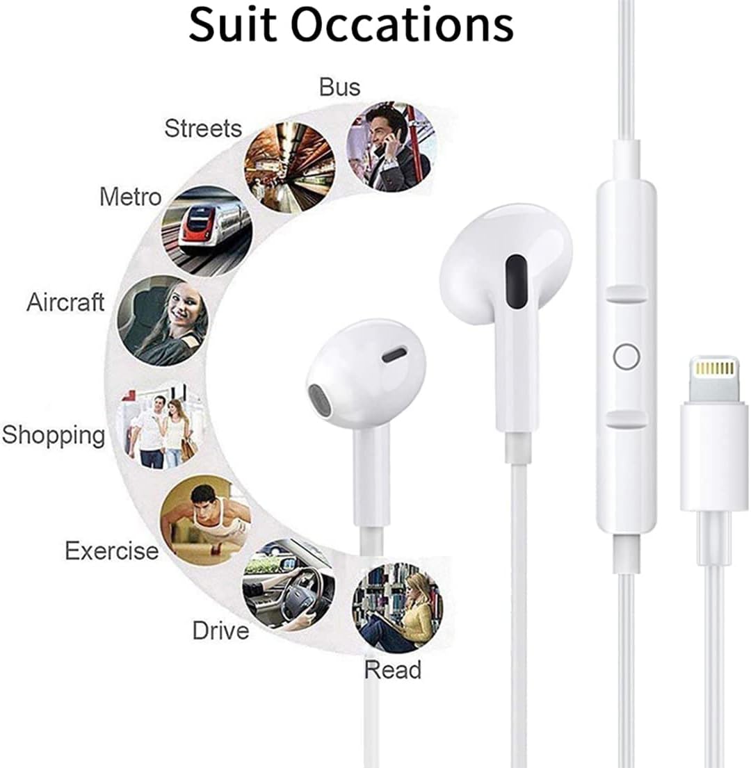 2 Pack iPhone Earbuds Wired Lightning Headphones Noise Isolating (Built-in Microphone & Volume Control)[MFi Certified] Wired in-Ear Earphones Compatible with iPhone 13 Pro Max/12/11/XS/X/7/8 -All iOS
