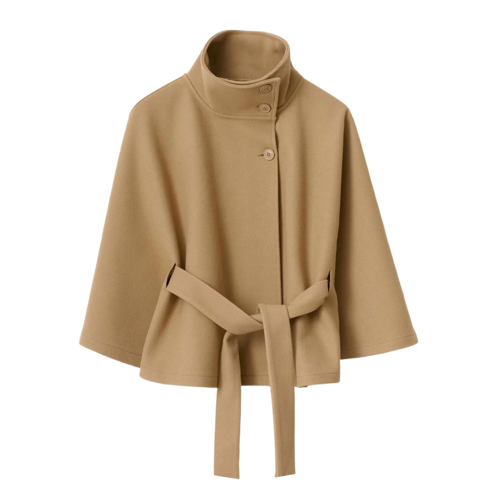 Mantella da donna con cintura, poncho a tinta unita, con bottoni anteriori, manica a pipistrello, scialle a collo alto, avvolgente, invernale, elegante, capispalla