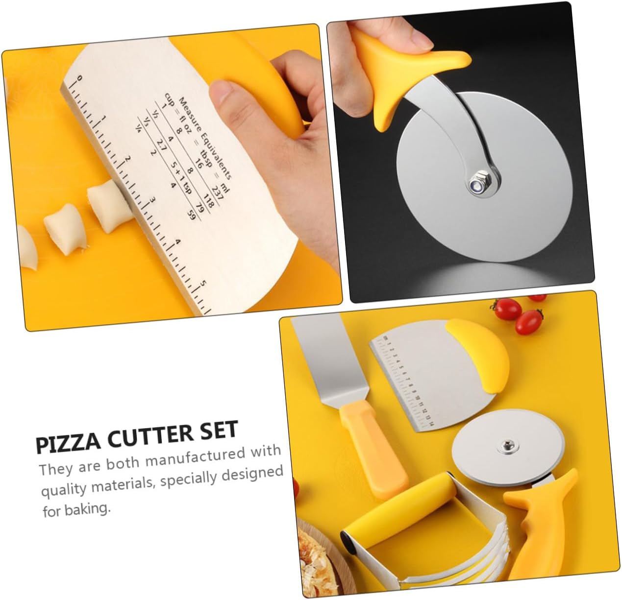 COLLBATH 5pcs Stainless Steel Pizza Shovel and Silicone Kneading Mat Set with Measurement Scale, Dough Cutter and Baking Tools for Home Kitchen Dough Preparation and Pizza Making