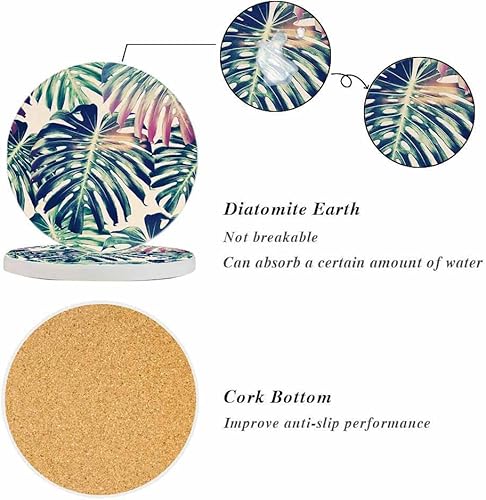 Miniatura 4 de oFloral Juego de 2 posavasos tropicales para bebidas, hojas, monstera salvaje, exóticos, para verano, decoración del hogar, 4 pulgadas