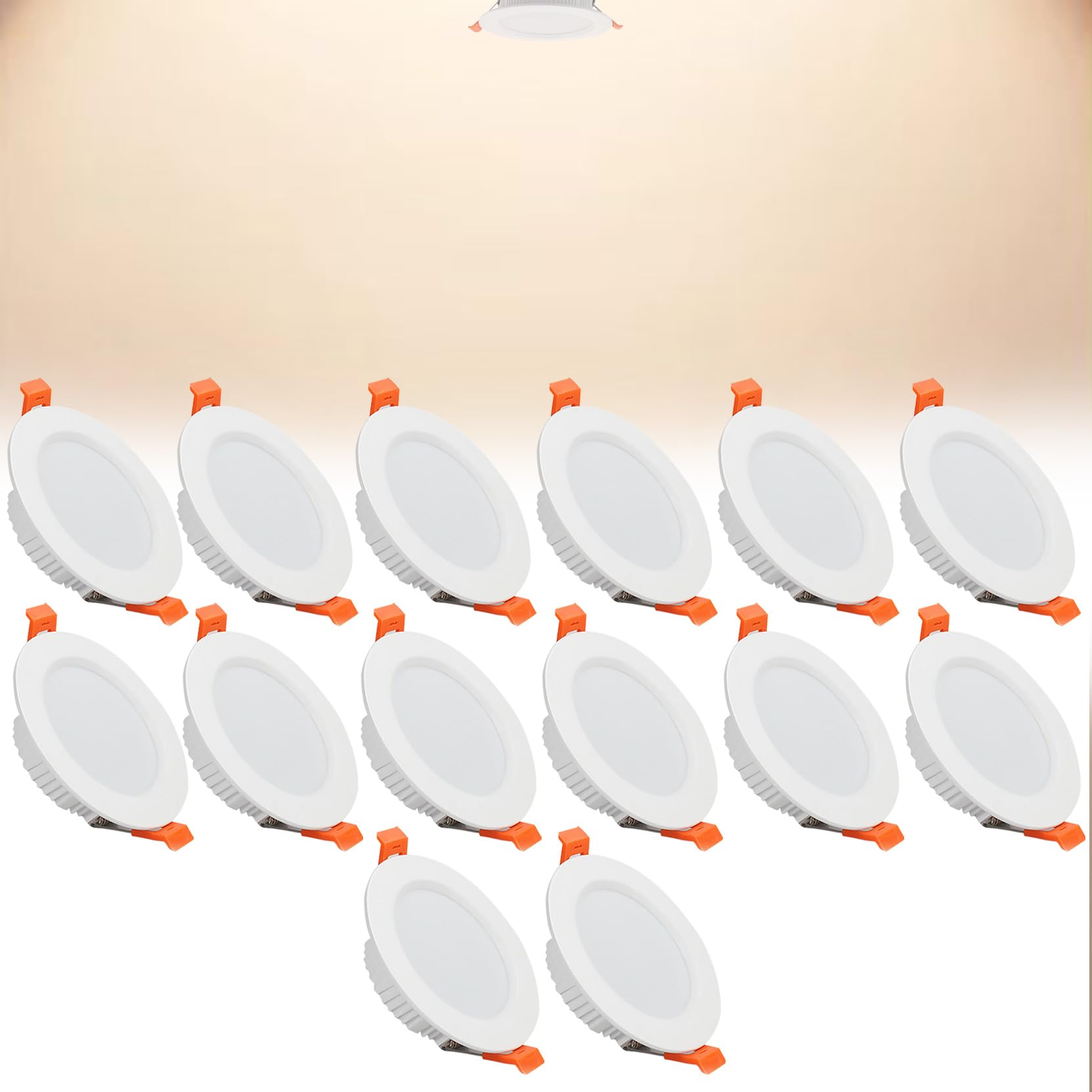 9W LED Recessed Ceiling Spotlights, 4000K Neutral White Ultra Slim Panel Light, Cut Φ90-100mm, AC110-240V Round Downlights for Living Room Office, 14 Pack