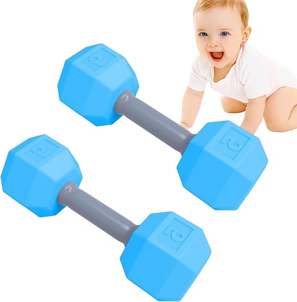 Juguete de Mancuerna - Juguete Sonajero con Peso | Jugueťe de Mancuerna de Entrenamiento de 2 Piezas para Ejercicios, Jugueťe Sensorial Ligero Sonajero y Mordedor para Bebés y Padres Fitness, ABS, Mul - 1