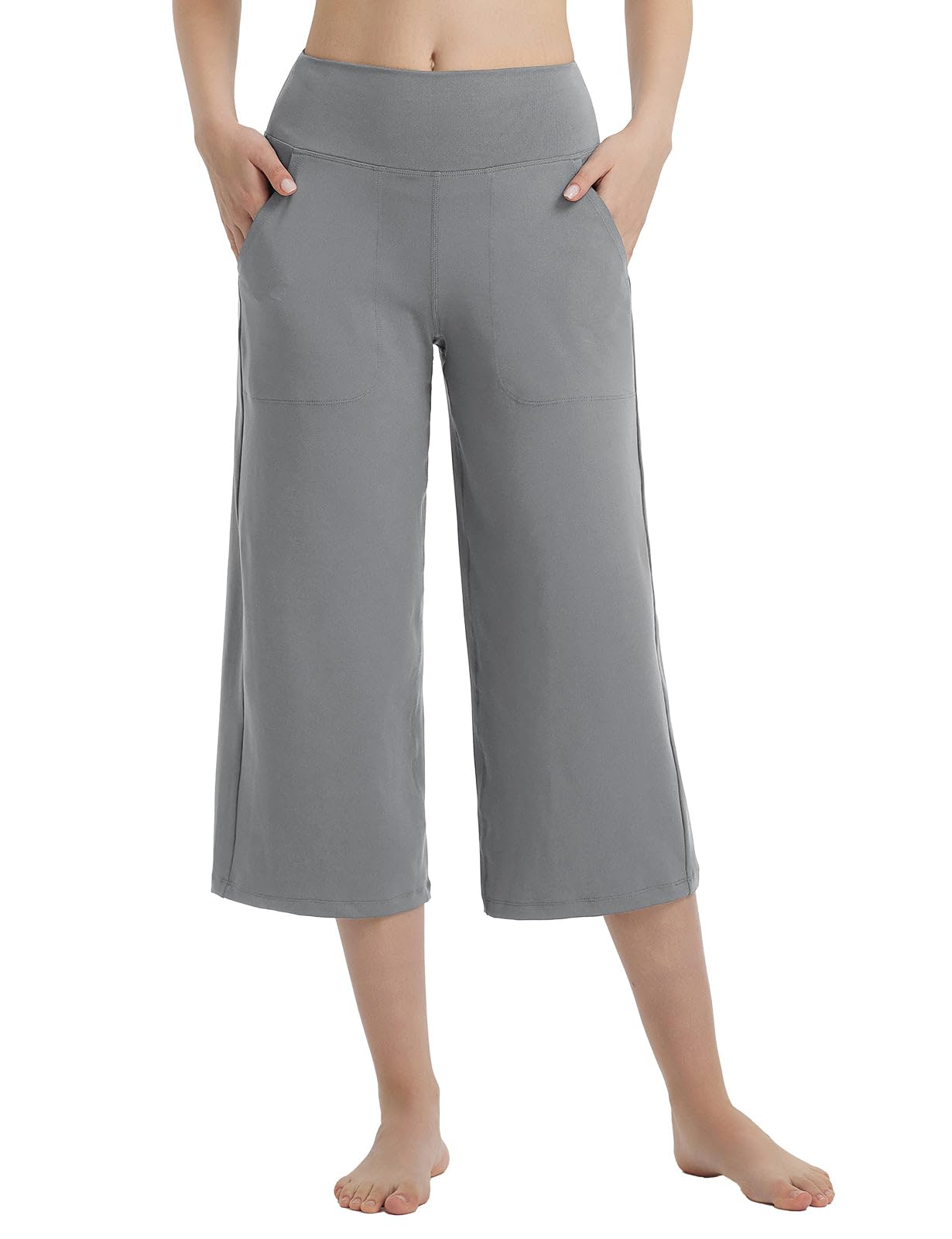 baleaf Women's Capri Pants Wide Leg with 4 Pockets Yoga Dress Capris High Waist Cropped Pants Loose Lounge Travel Summer