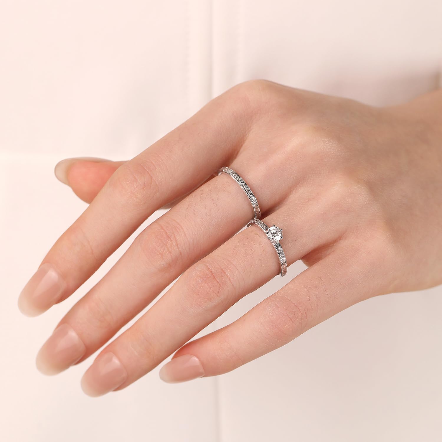 Meissa Alianzas Anillos de Compromiso para Pareja Plata de Ley 925 Ajustables Juego de 2 Regalo Boda Promesa Aniversario, Mujer 2mm con Circonita 0,28ct + Hombre 3mm