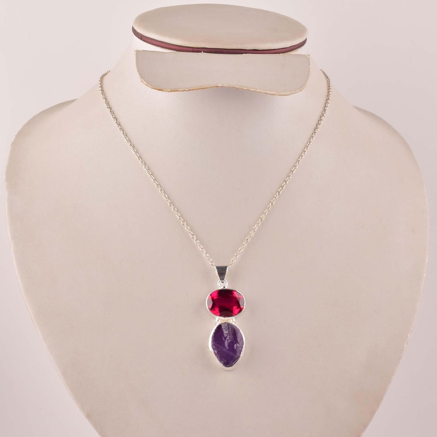 Ruby and Raw Amethyst Crystals Pendant Necklace, Healing Crystals, Birthday, Gift for Her, Dainty Handmade Bezel Gemstone Jewelry 18 inch AAA+ Quality - Image 8