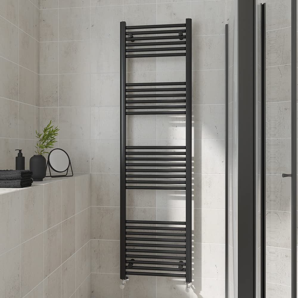 Warmehaus Straight Heated Towel Rail Black Bathroom Radiator 1800x500mm