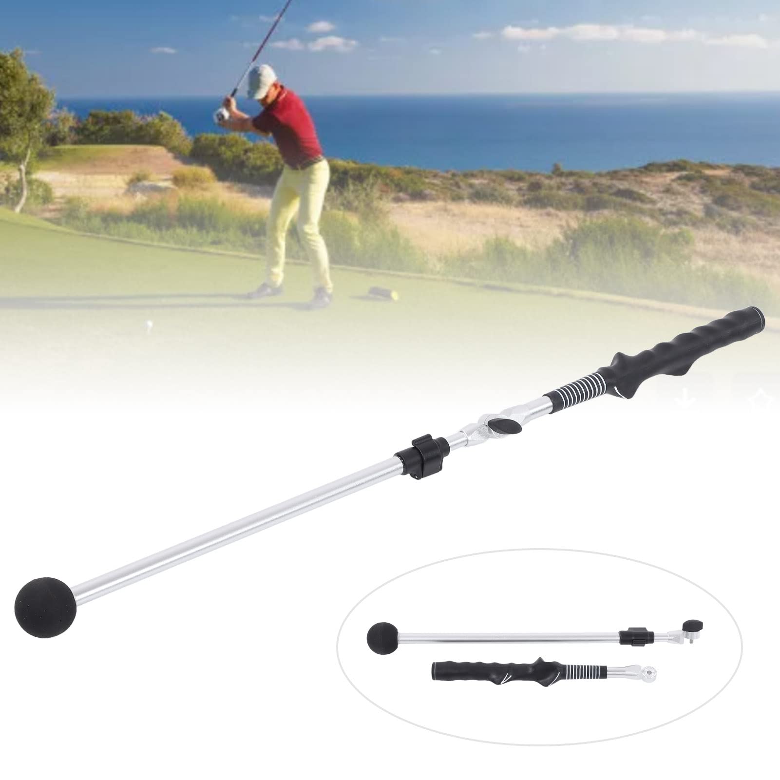 Entrenador de Swing de Golf telescópico para Exteriores, ejercitador de la posición Correcta de Las Manos con empuñadura de Goma Antideslizante, Palo de Swing Plegable de Aluminio