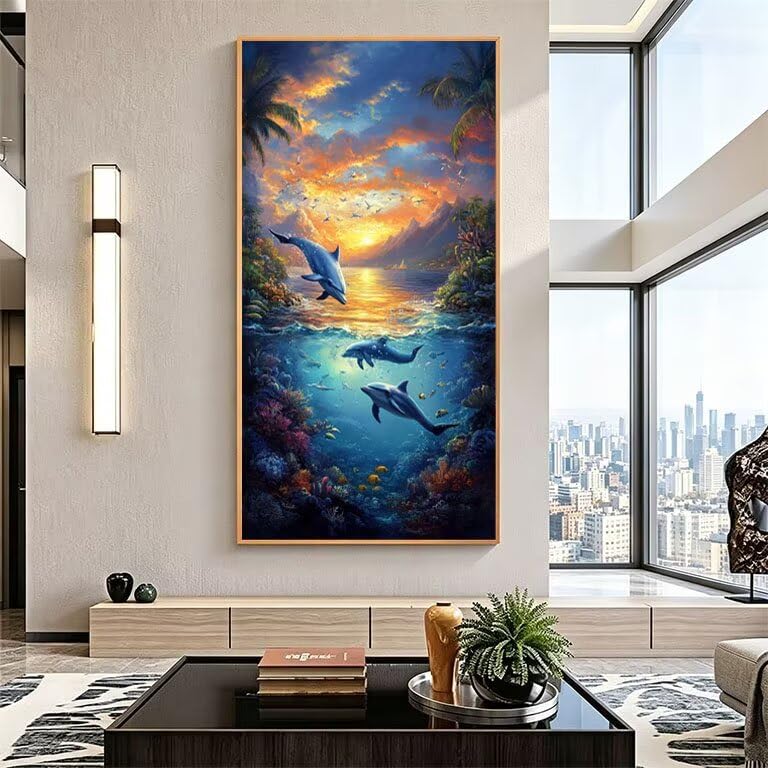 Pintura de diamante DIY de delfines para relajarse en casa y decorar paredes 3