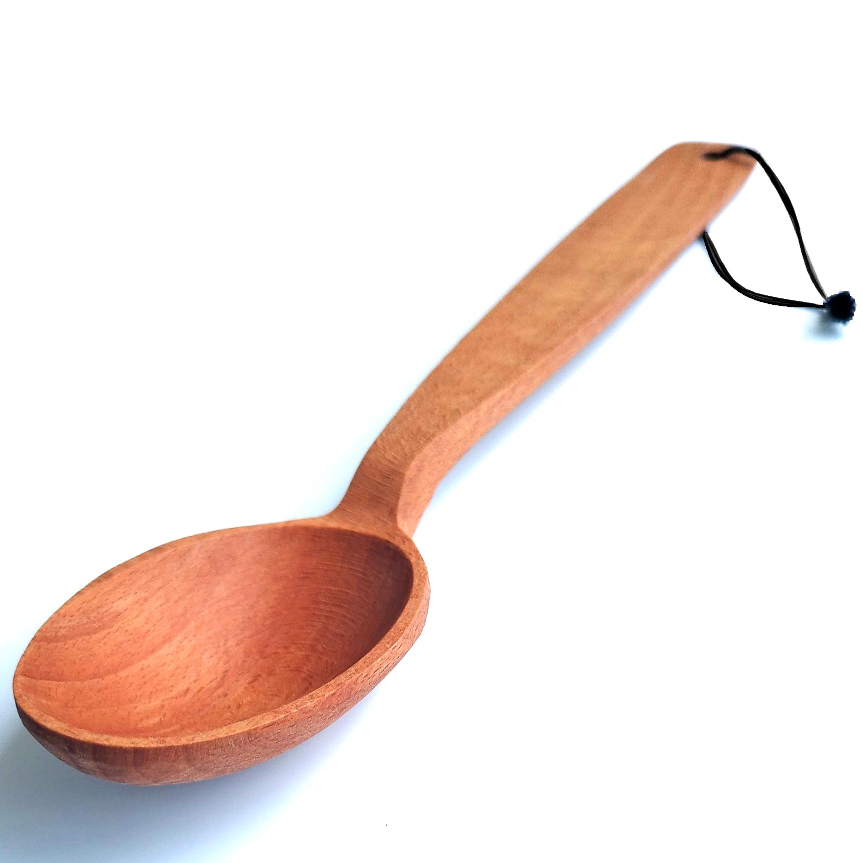 14-inch Large Wooden Spoon, Heavy Duty Big Non-Stick Cooking Spoon with a Scoop and a Strong Long Handle for Stirring, Mixing, Canning in Big Pots. Long Wooden Spoon with a Loop.