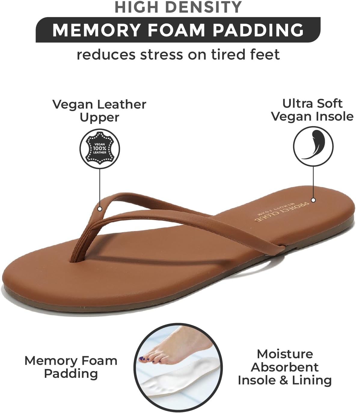 Project Cloud Flip Flops for Women - Memory Foam Flats Summer Sandals for Women 2025 - Vegan Leather Lightweight Womens Sandals Summer Beach Essentials Slides 8 Chocolate image 2 of 5 B0DB6MD6HP