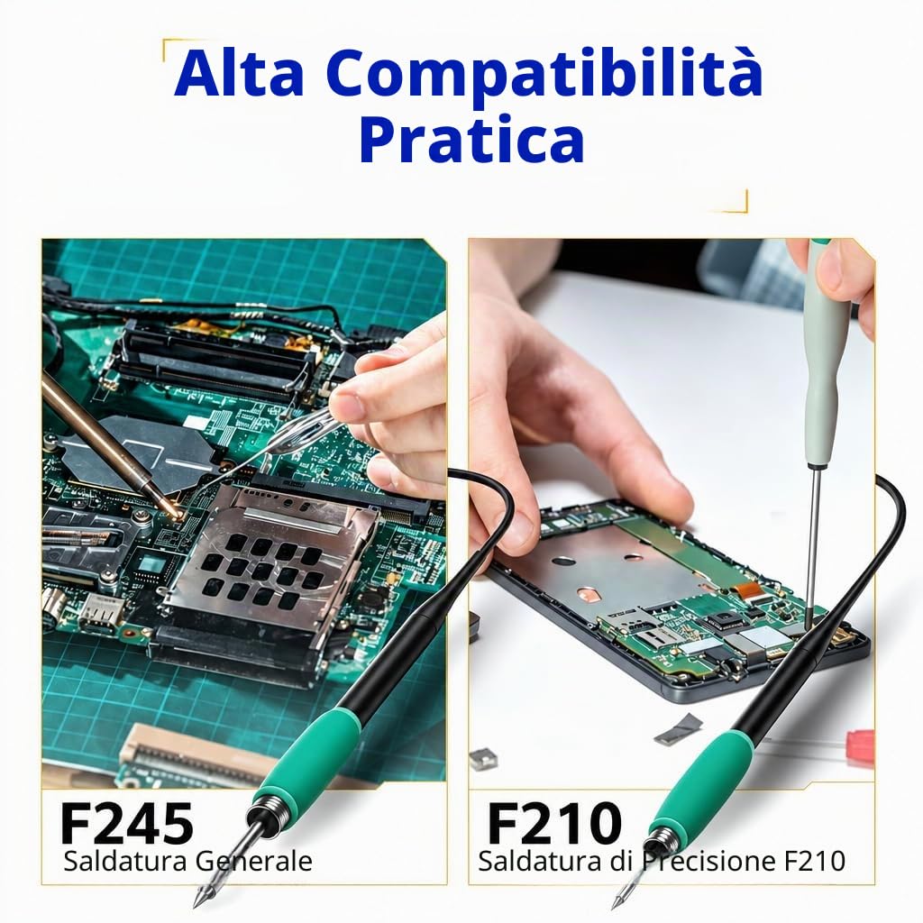 FNIRSI DWS-200 Stazione di Saldatura 200W con Display TFT, Riscaldamento Rapido, Regolazione Digitale Temperatura, 3 Punte F210, 2 Bracci Flessibili