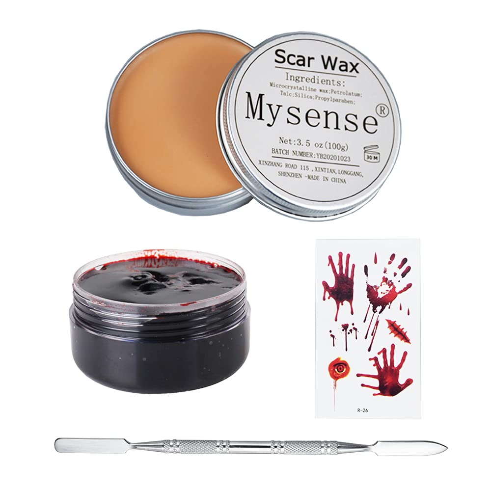 Mysense 100g Nose and Scar Wax Set,Fake Wound Modeling Scar Body Paint Makeup Wax,Make Specail Effects For Halloween,Party, Festival,with fake blood gel