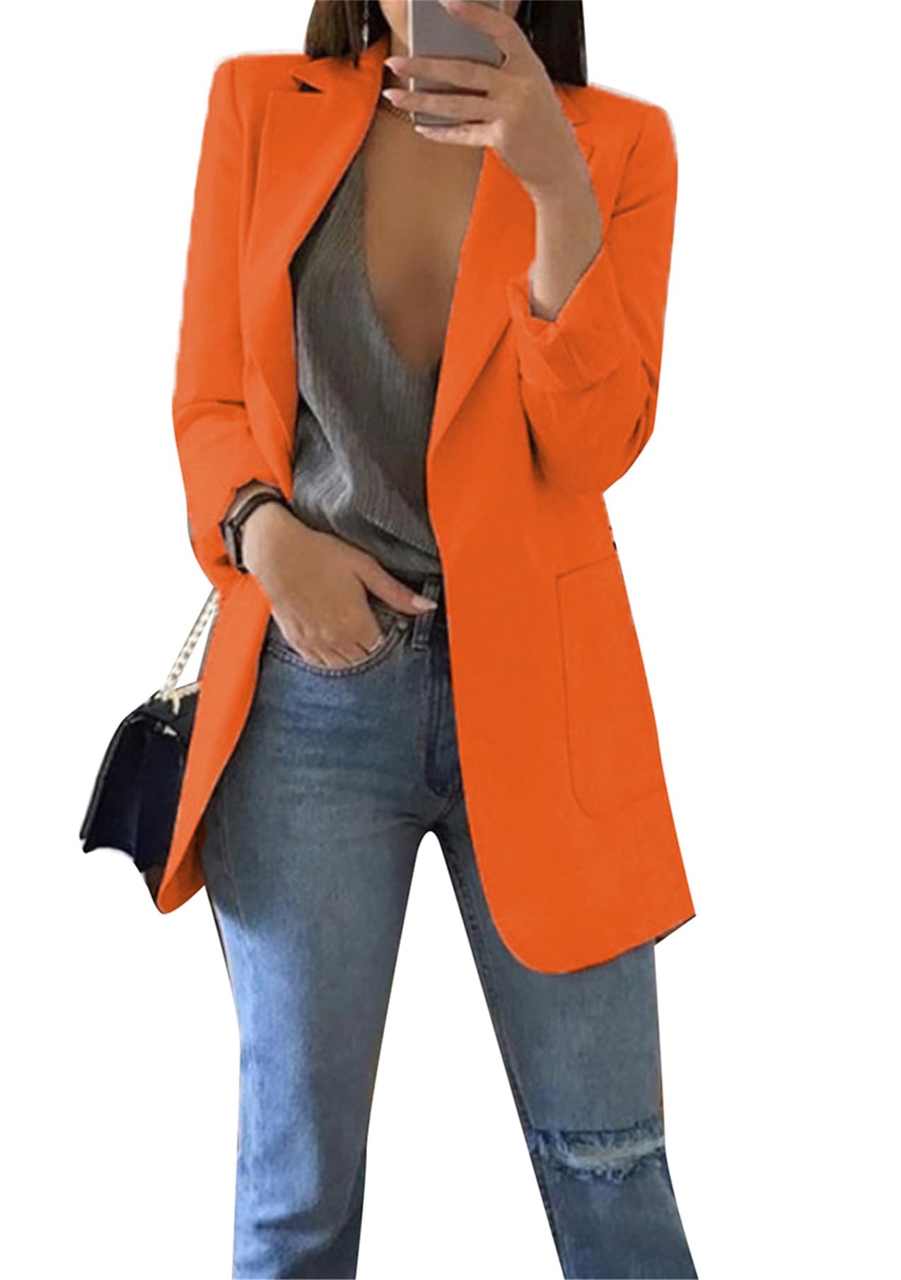 EFOFEI Womens Solid Color Blazer Round Neck Jackets Casual Slim Fit Long Sleeve Blazer Plus Size