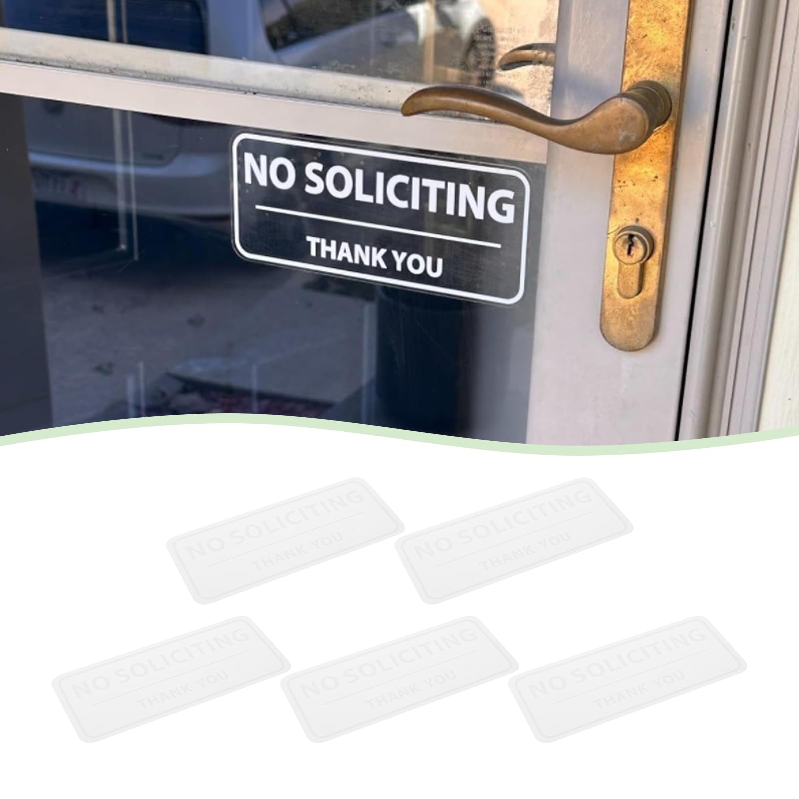Briny River 5 Pieces No Soliciting Sign 3''x7'' Door Window Waterproof Sticker for Home Business Indoor Outdoor Glass Wall Clear - Image 2