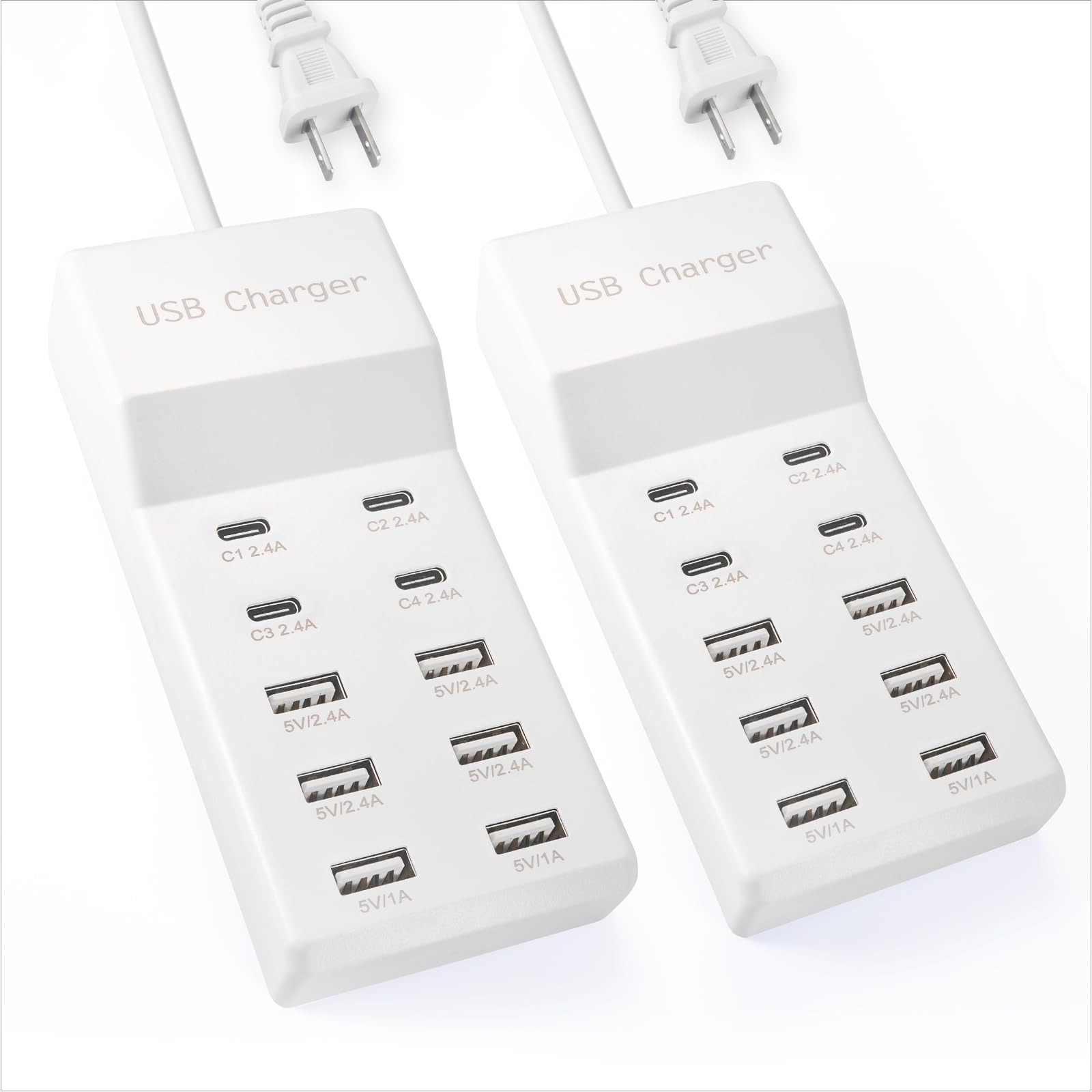 USB Charging Station with 6 USB-A & 4 USB-C Ports, 50W 10A USB Charging Block for Smart Phone, Tablet, Laptop, Multiple Devices - USB Power Strip with
