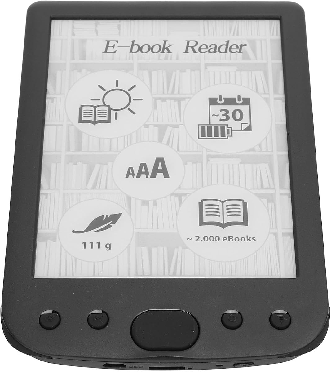 Focket E Book Reader, 6in Ink Screen Touch Screen 8GB Memory with 2500mAh Battery for Kids Adults Seniors