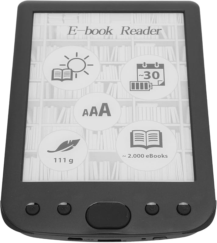Focket E Book Reader, 6in Ink Screen Touch Screen 8GB Memory with 2500mAh Battery for Kids Adults Seniors