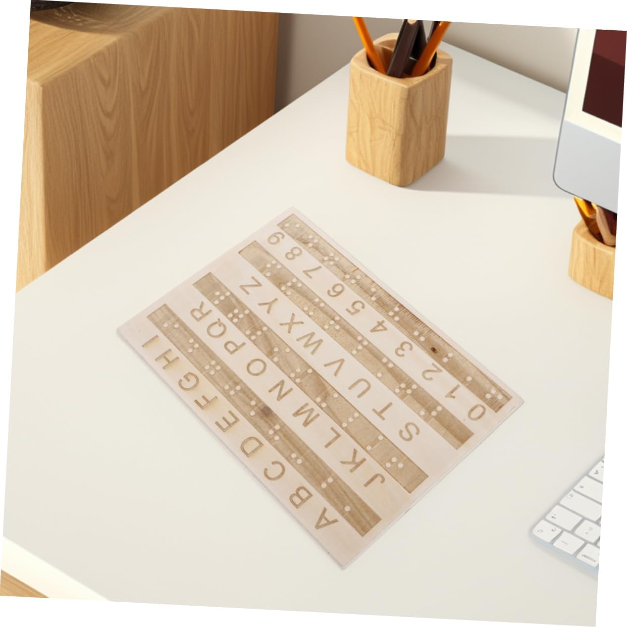2pcs Wooden Braille Letter Board with Raised Dots for Visually Impaired Learning Tools Portable and Durable Braille Teaching Aid for Beginners