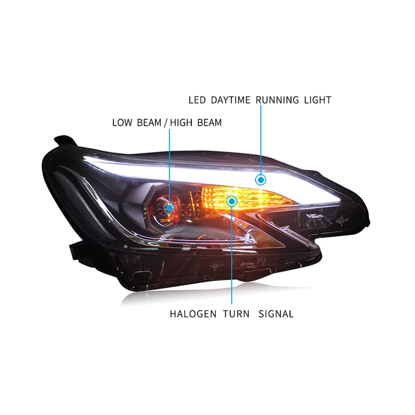 Conjunto de faros delanteros compatible con Toyota Mark X Reiz 2013-2019, luz diurna LED, cruce xenón, carretera