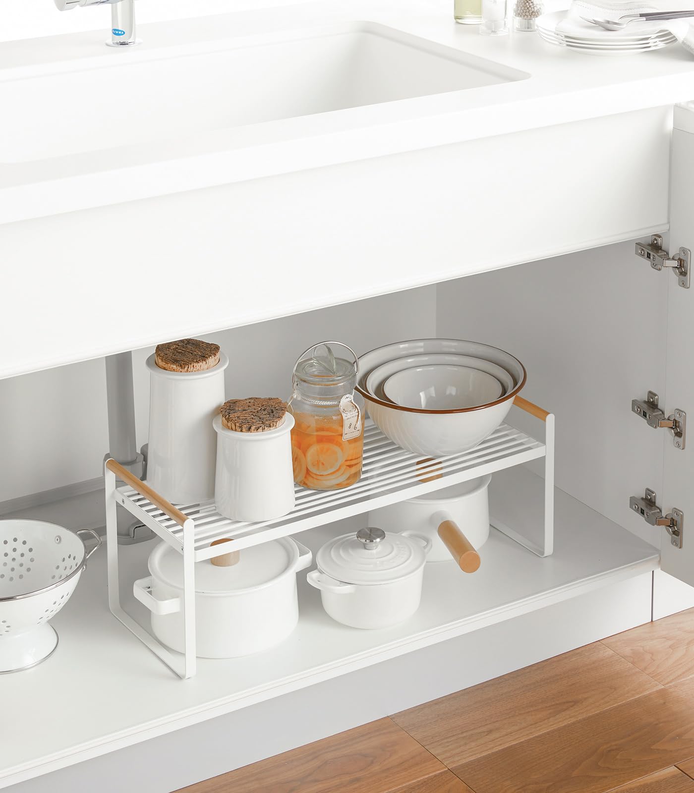 Yamazaki 3803 TOSCA Storage Shelf, white, Steel / Wood, 60 x 22.5 x 22 cm