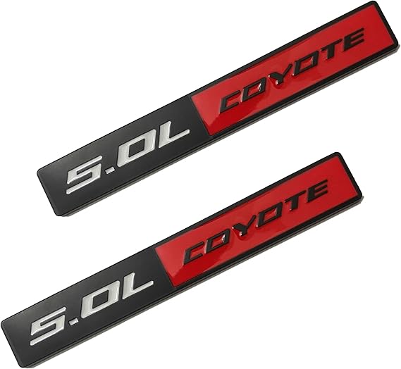 2PC 5.0L Coyote Emblem Decal Car Engine Letters Decal Plating Badge 3D Metal Style Fit for F150 5.0L Engine Truck Black Red