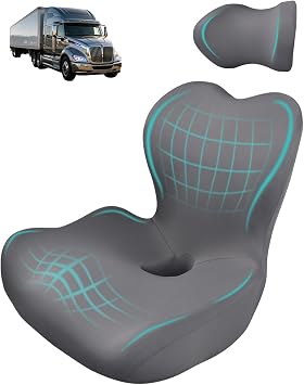 Nicecastle 3-in-1 Truck Seat Cushion Headrest Set Ergonomic Memory Foam Car Seat Cushion with Adjustable Straps Hip Back Head Support for Long Driving Semi Truck Car Office Wheelchair