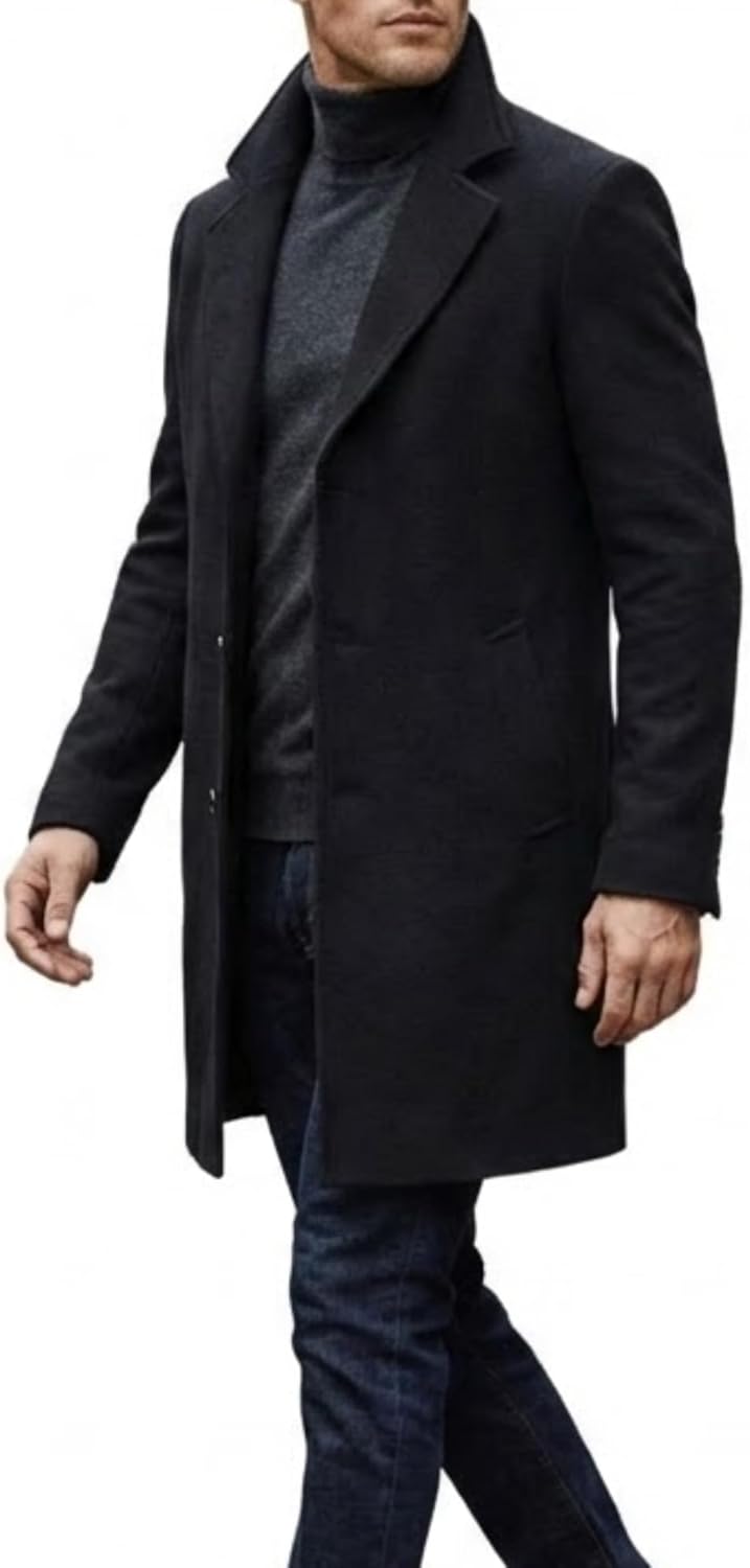 SBL SOUTH BEACH LEATHER Men's Wool Blend Pea Coat Single Breasted Casual Trench Coat Slim Fit Winter Warm Overcoat