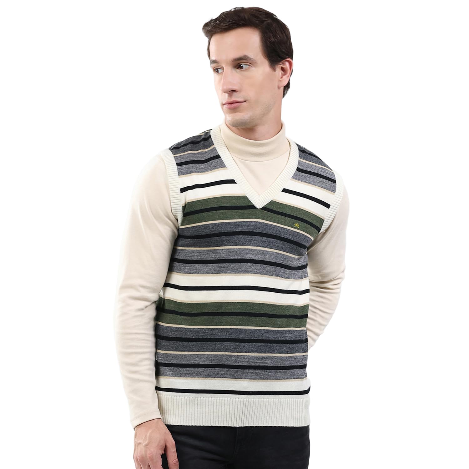 monte carlo Men's Regular Fit Sweater | Striped Pattern | Pull-On Closure with Sleeveless V Neck | Stylish Knitted Sweater for Men-picture-26
