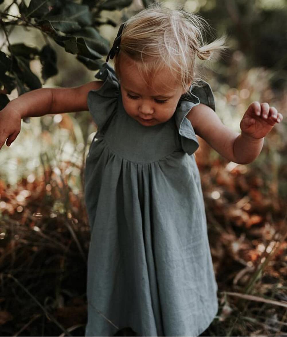 Vestido de verano para niña, de algodón y lino, con volantes, sin mangas, casual, playa, fiesta, 1-6 años