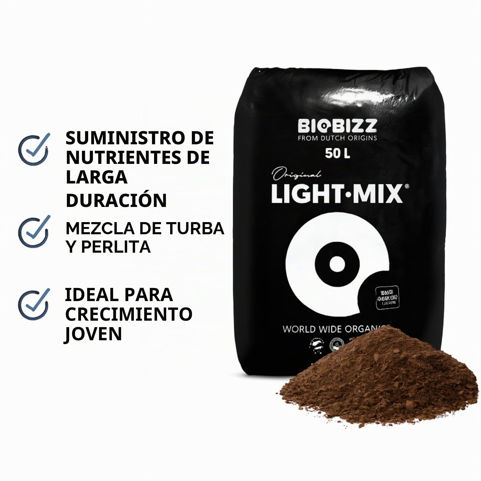 Weedness BioBizz Light Mix Bolsa de 50 litros - Tierra para macetas Crece en Interiores y Exteriores Plantas de balcón Bonsái Palmeras Coco orgánico