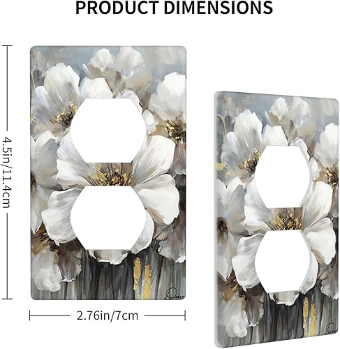 Miniatura 4 de MDMEI Cubiertas de enchufe florales blancas y grises, placa de pared, cubierta de interruptor de luz de acuarela decorativa, cubiertas de enchufe