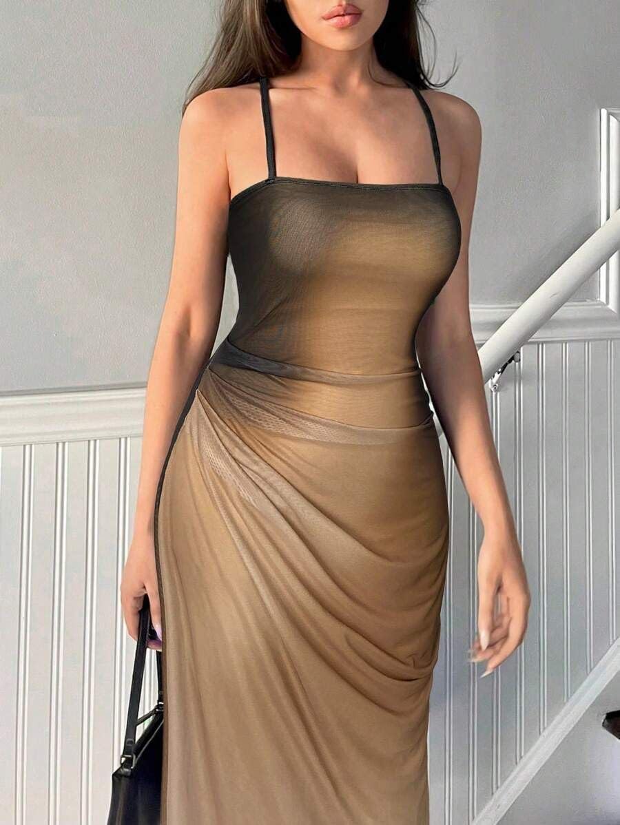 SKAYS Women's Summer Sleeveless Pleated Mesh Spaghetti Strap Party Bodycon Elegant Long Wedding Guest Dress - Image 4