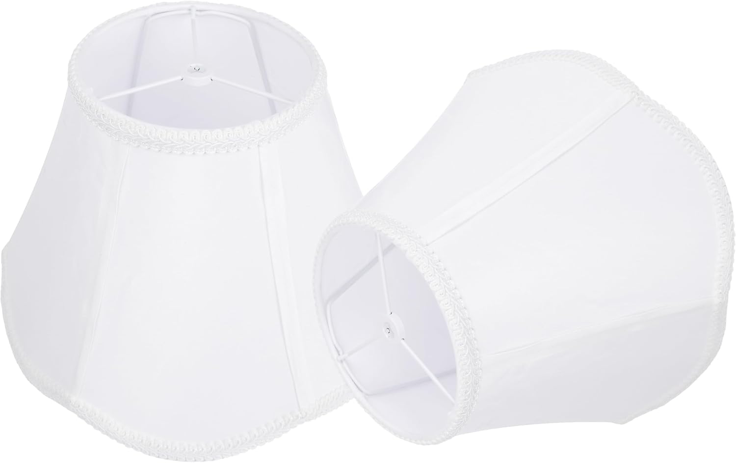 Scalloped Lamp Shades Set of 2, 6" Top x 12" Bottom x 8.5" Height, White Table Lamp Replacement Shades, Handmade Bell Shade, Petal Edge Braid, Lit. Top Round, Bottom Wave, Easy Assembly