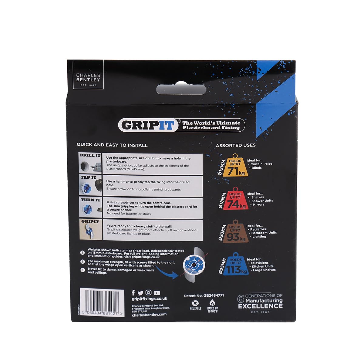Kit básico de fijaciones para pladur de GripIt para paredes de entramado (40 fijaciones)