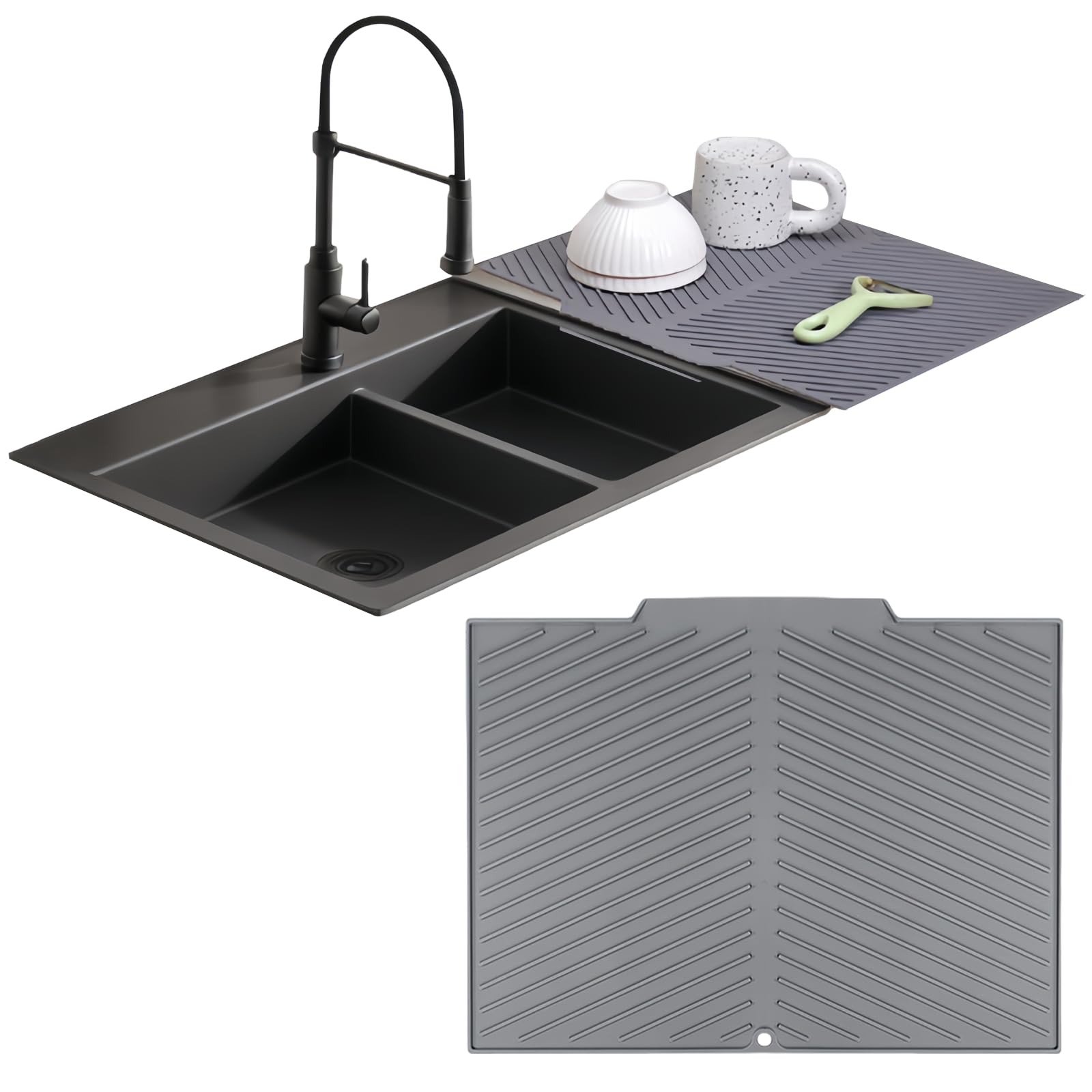 JIANGLAI Dish Drying Mat, Silicone Folding Draining Board Mat for Kitchen Universal Flume Drainer Mat, Heat Resistant Trivet Countertop Protector, Table Mat, Placemat, Coaster