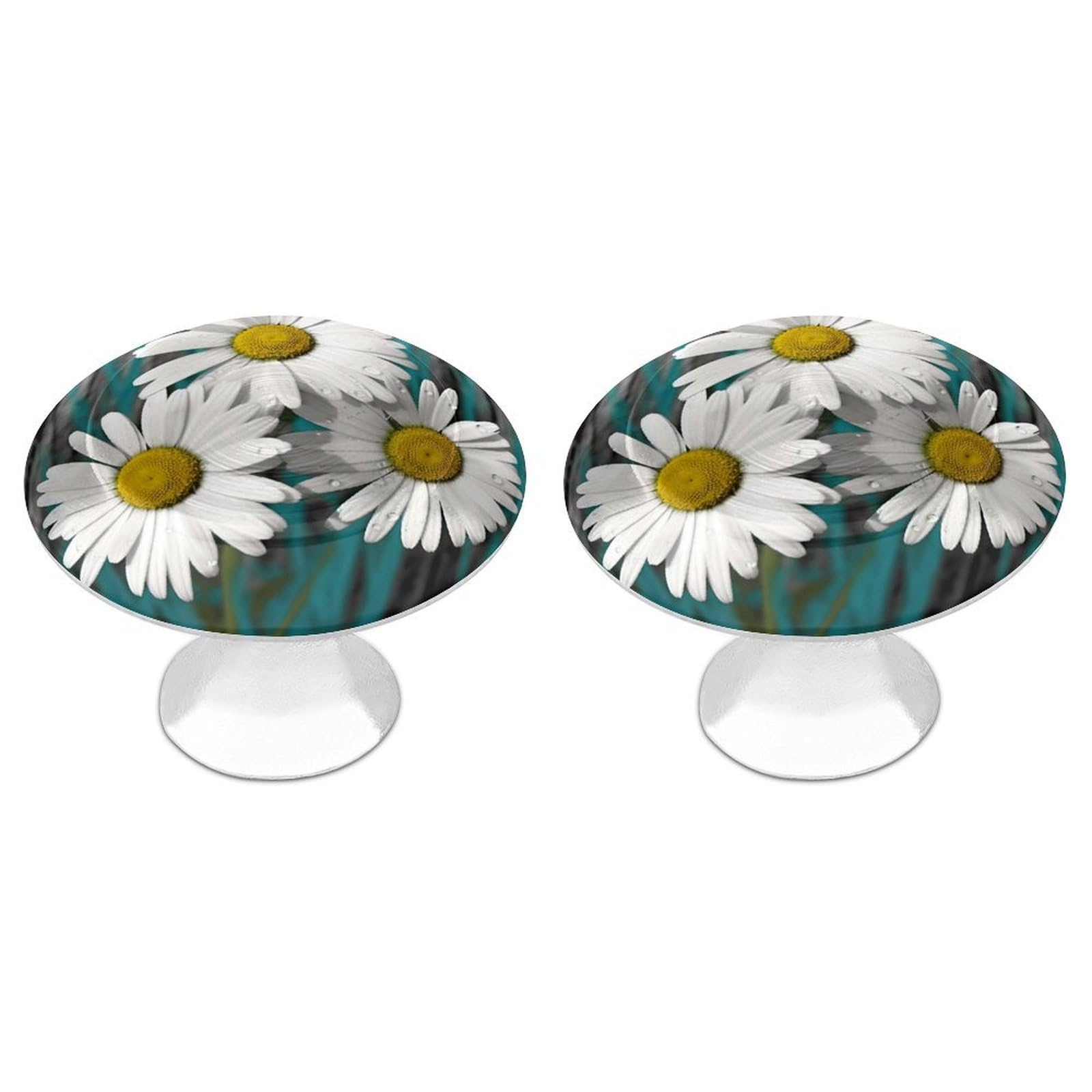 Vstadank Style Daisy Flowers Cabinet Knobs Round Wardrobe Pulls Simple Drawer Handles With Screw Aluminum Alloy Closet Door Pull Modern Cabinet Hardware For Dresser Drawers 2 Pack